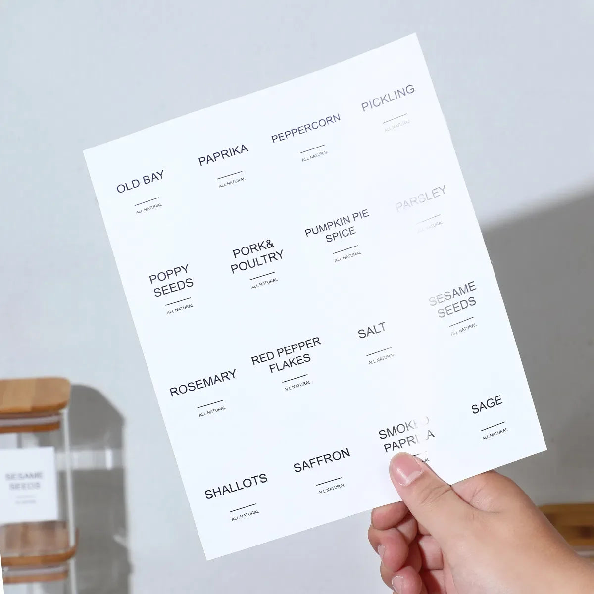 18 PCS Square Spice Bottle 8 oz. Bamboo Glass With Preprinted Labels