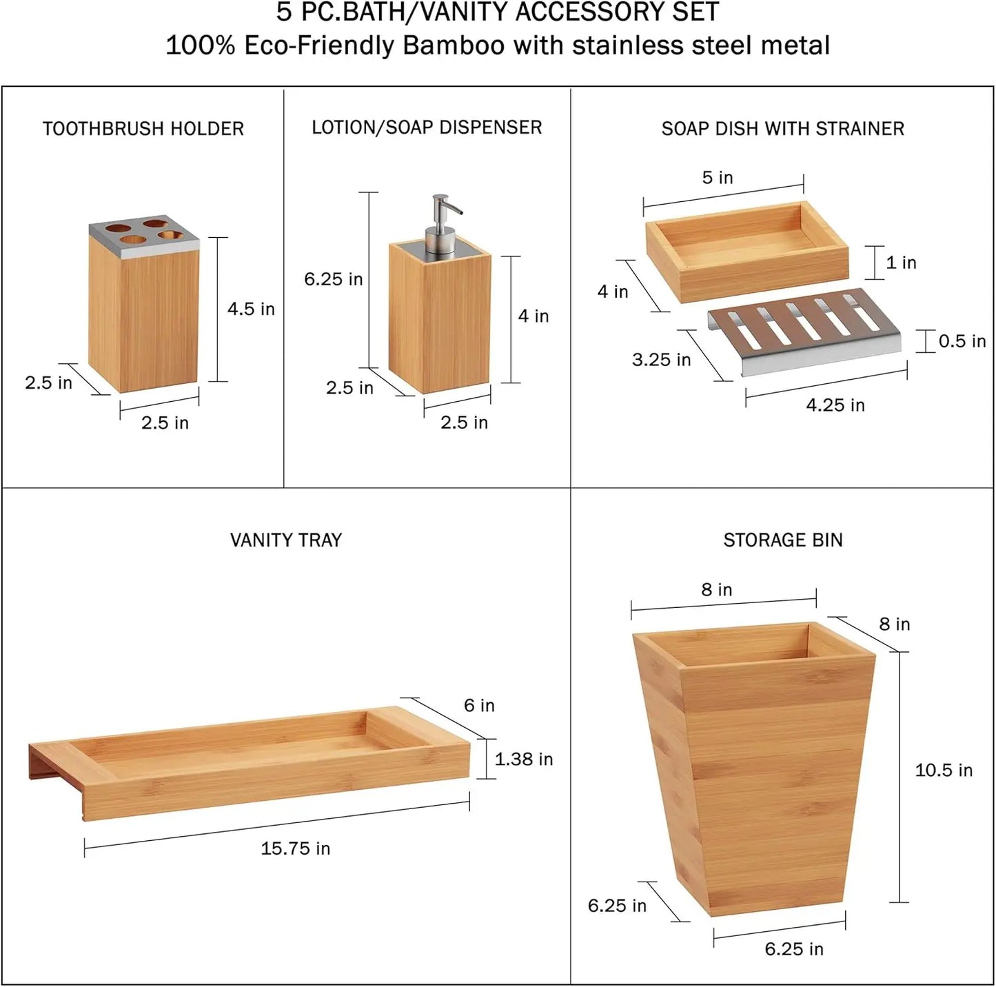 5-Piece Bamboo Bathroom Set