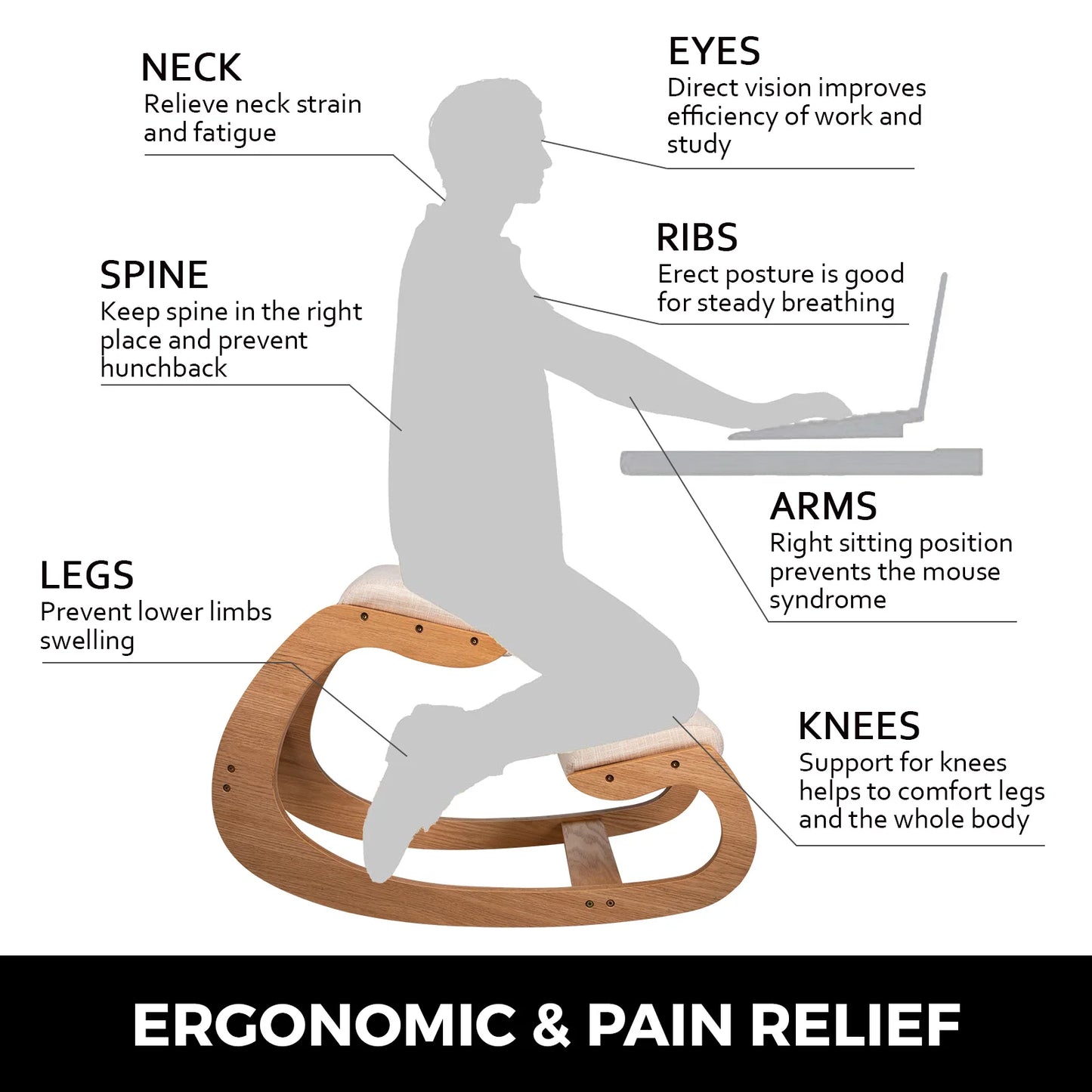 Ergonomic Rocking Wooden Kneeling Chair