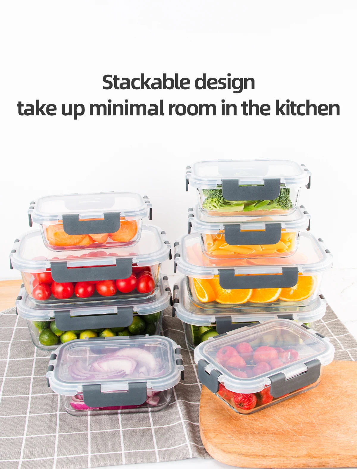 12 Pack Glass Food Storage Containers with Steam Vent, Microwave, Oven, Freezer and Dishwasher Safe