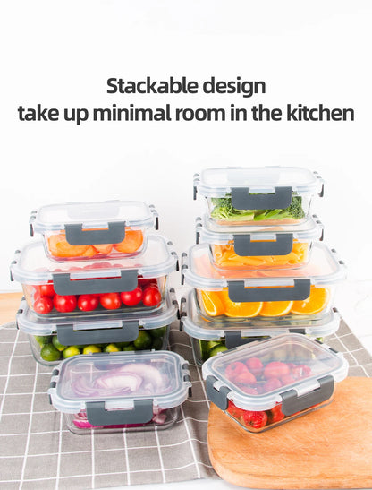 12 Pack Glass Food Storage Containers with Steam Vent, Microwave, Oven, Freezer and Dishwasher Safe