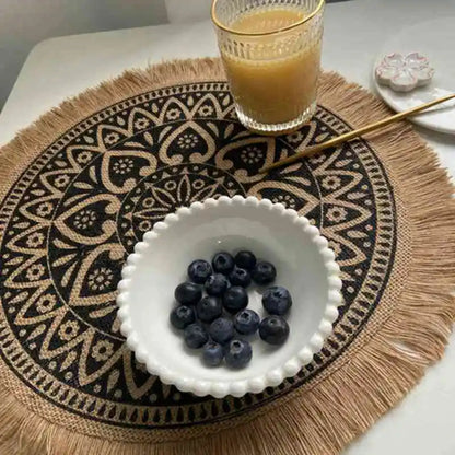 Set of 4 Handmade Cotton Woven Placemats with Fringe