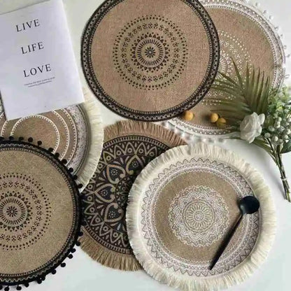 Set of 4 Handmade Cotton Woven Placemats with Fringe