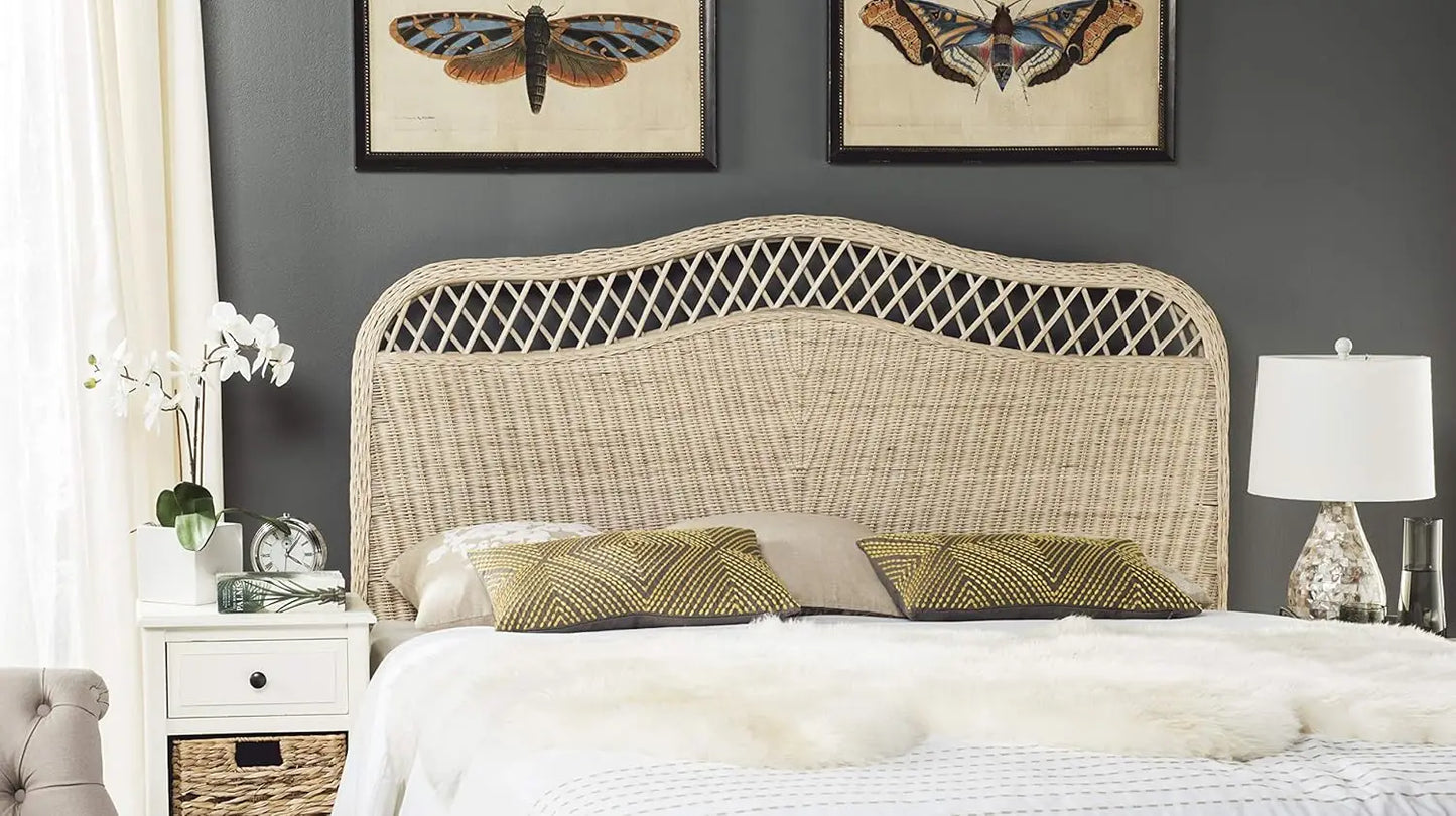 White Washed Rattan Headboard (Queen)