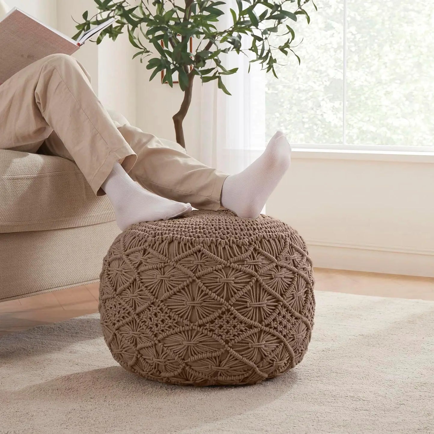 100% Cotton Hand Braided Macrame Pouffe