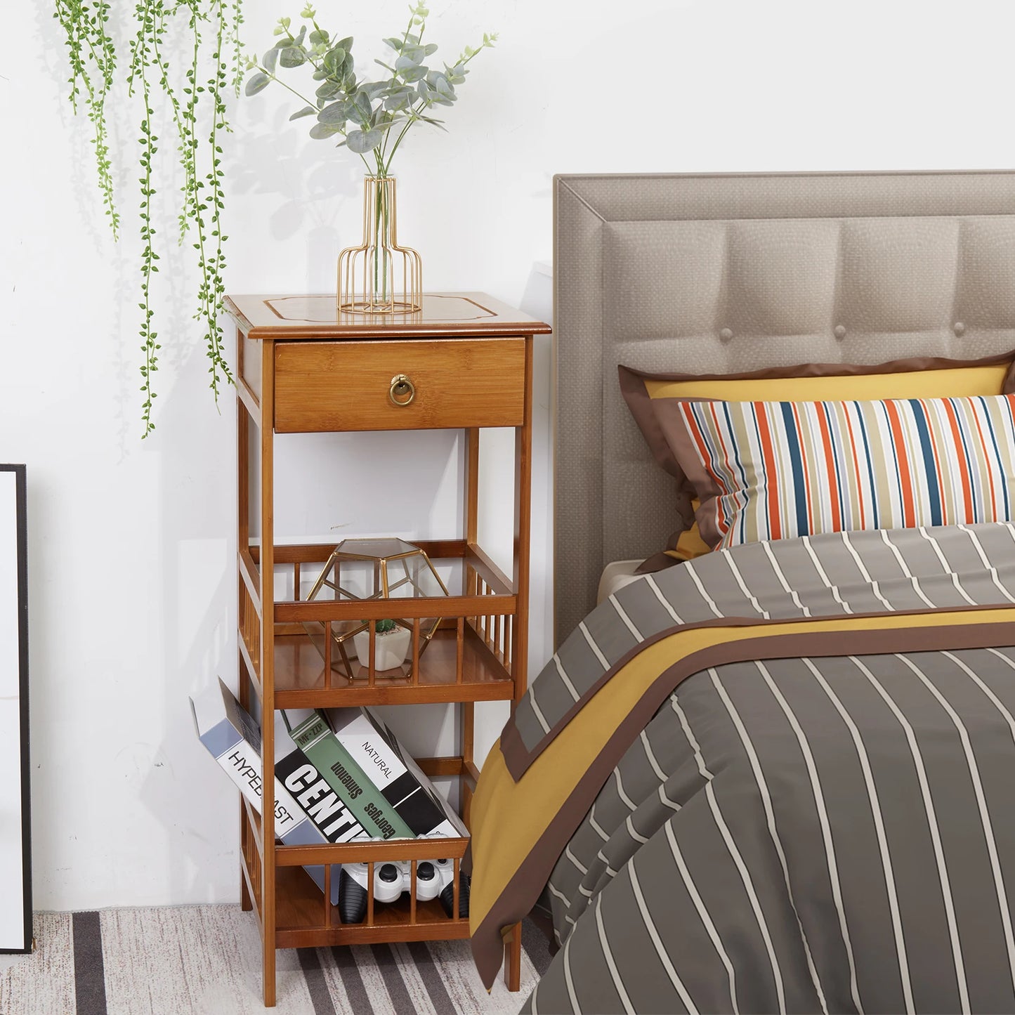 2 or 3 Tier Bamboo Night Stand With Drawer