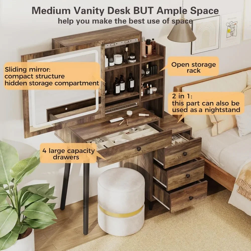 Vanity with Sliding Mirror and LED Lights