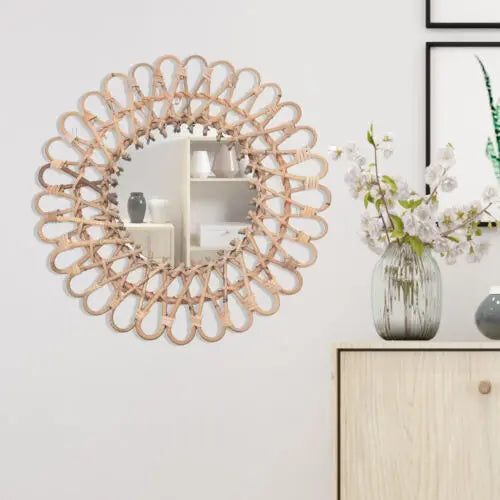 Round Rattan Framed Mirror