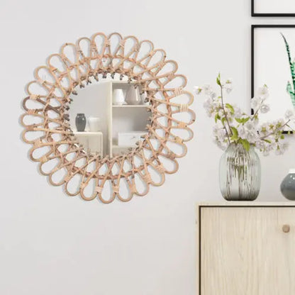 Round Rattan Framed Mirror