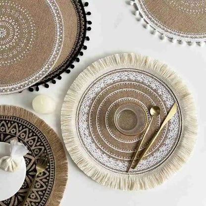 Set of 4 Handmade Cotton Woven Placemats with Fringe
