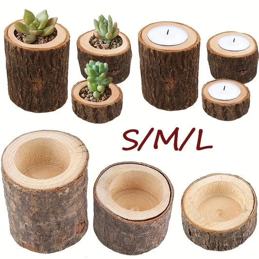 Rustic Log Candle Holder Or Succulent Plant Flowerpot