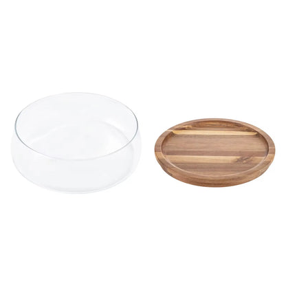 Glass Bowl With Acacia Wood Lid