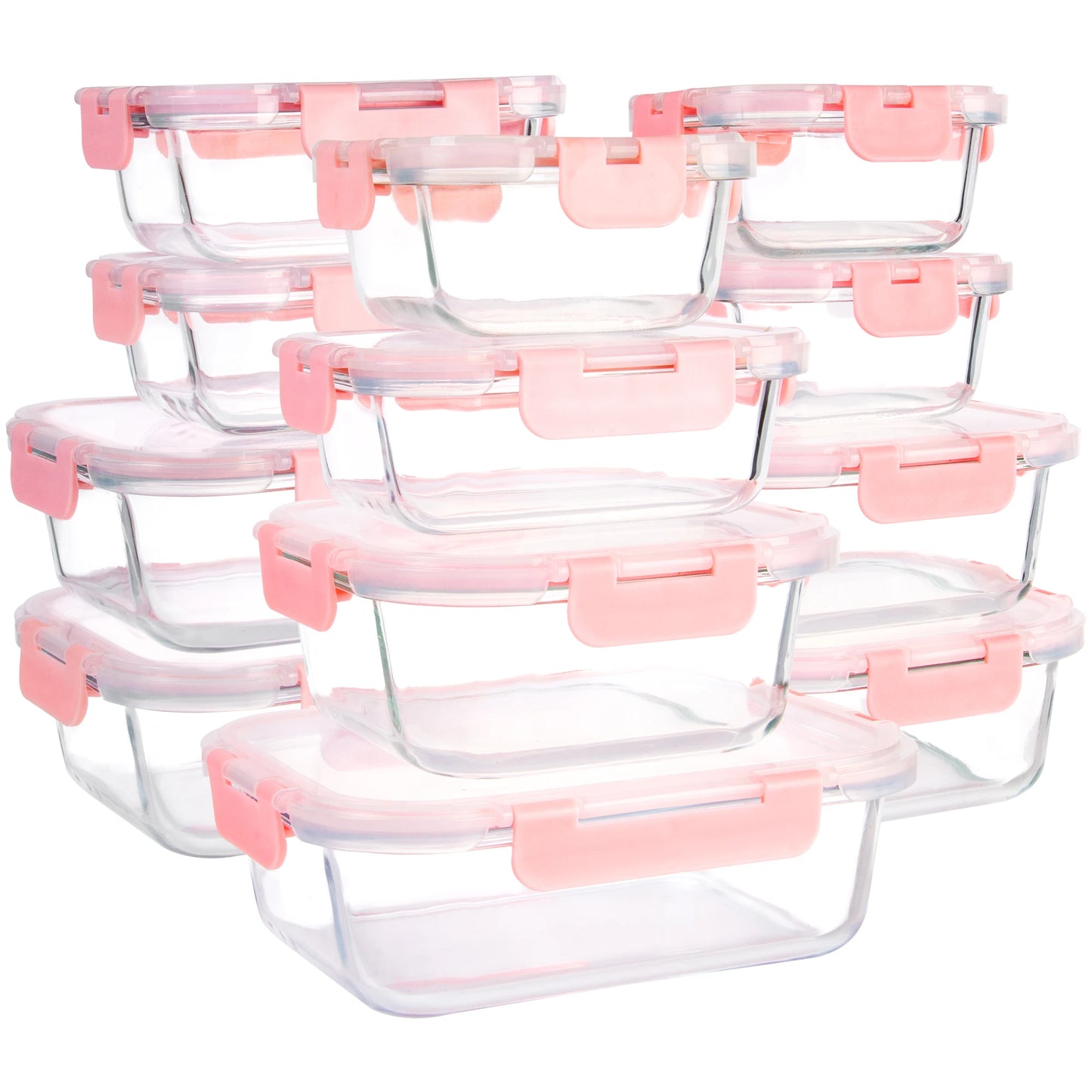 12 Pack Glass Food Storage Containers with Steam Vent, Microwave, Oven, Freezer and Dishwasher Safe