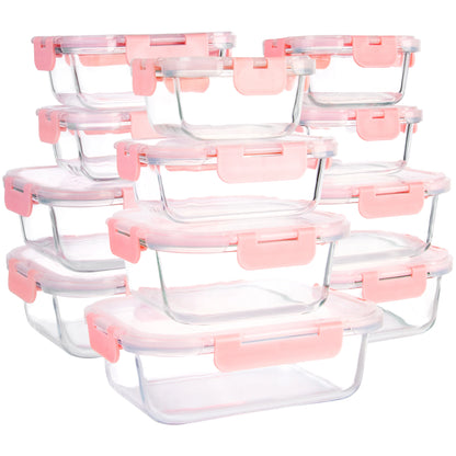 12 Pack Glass Food Storage Containers with Steam Vent, Microwave, Oven, Freezer and Dishwasher Safe