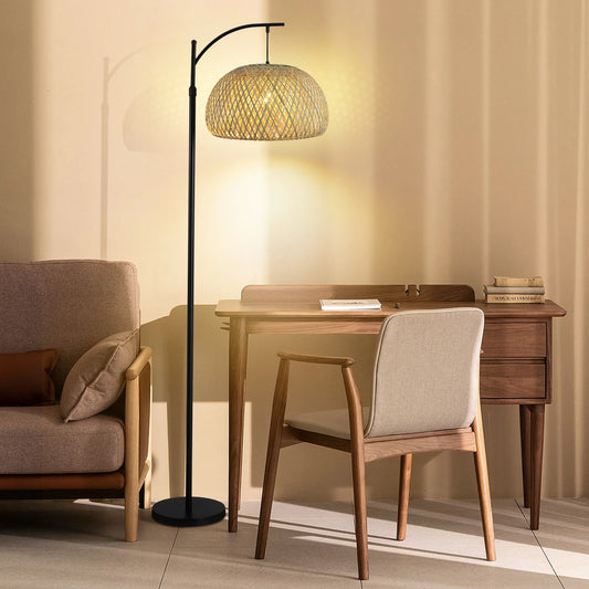 Floor Lamp With Big Size Bamboo Rattan Shade