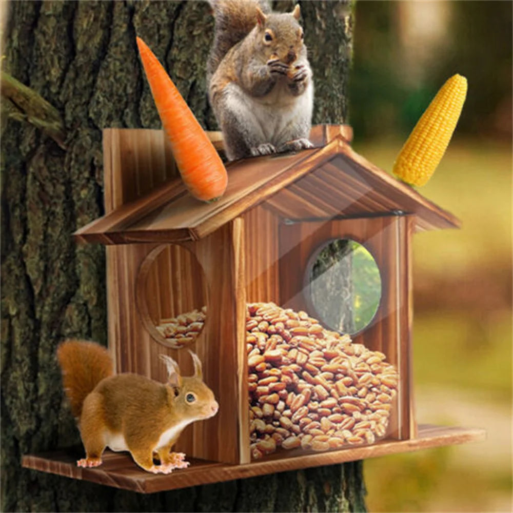 Wooden House Squirrel Feeder