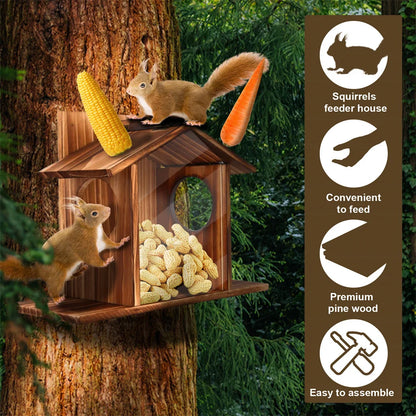 Wooden House Squirrel Feeder