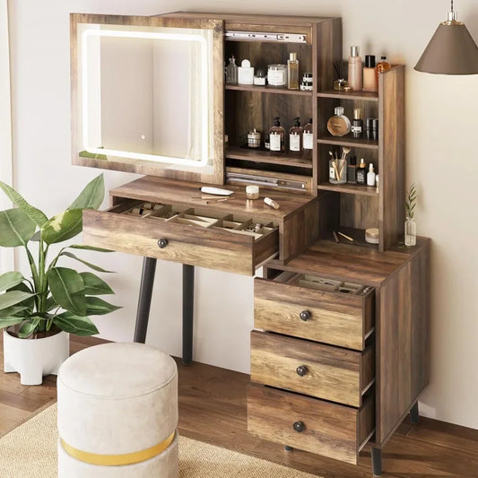 Vanity with Sliding Mirror and LED Lights