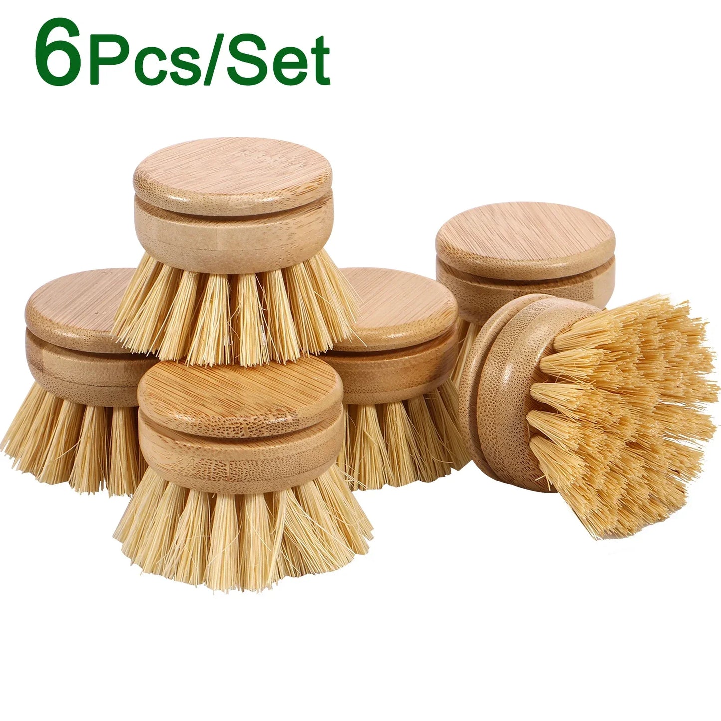 6 Bamboo Dish Scrub Brushes