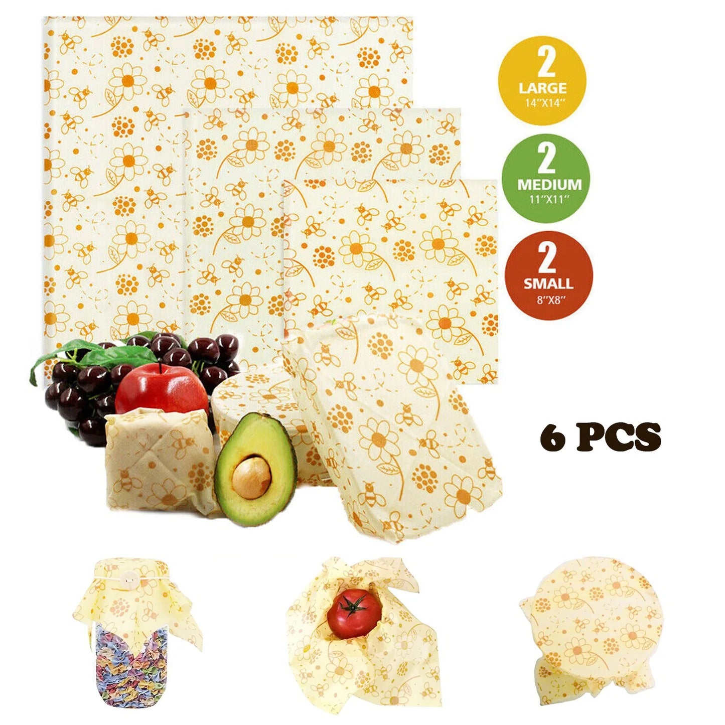 6pcs Beeswax Food Wraps