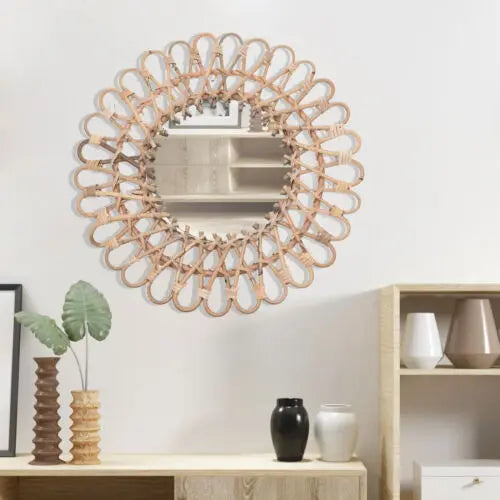 Round Rattan Framed Mirror