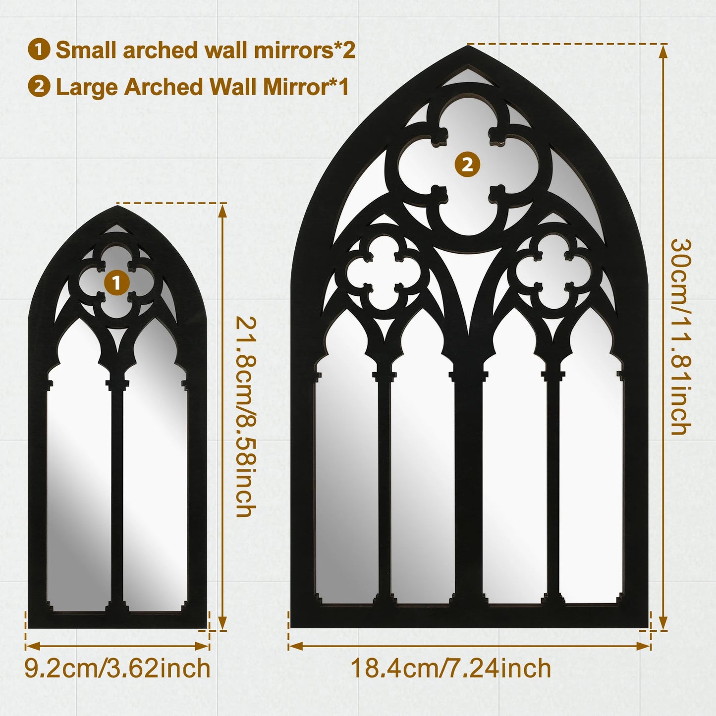 3 Gothic Mirrors Wall Decor