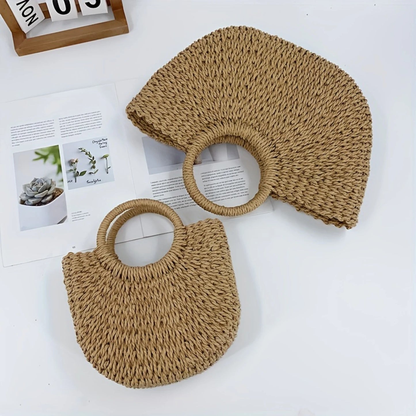 Woven Rattan Bag With Handles,
