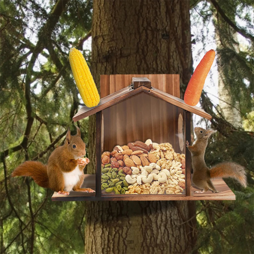 Wooden House Squirrel Feeder