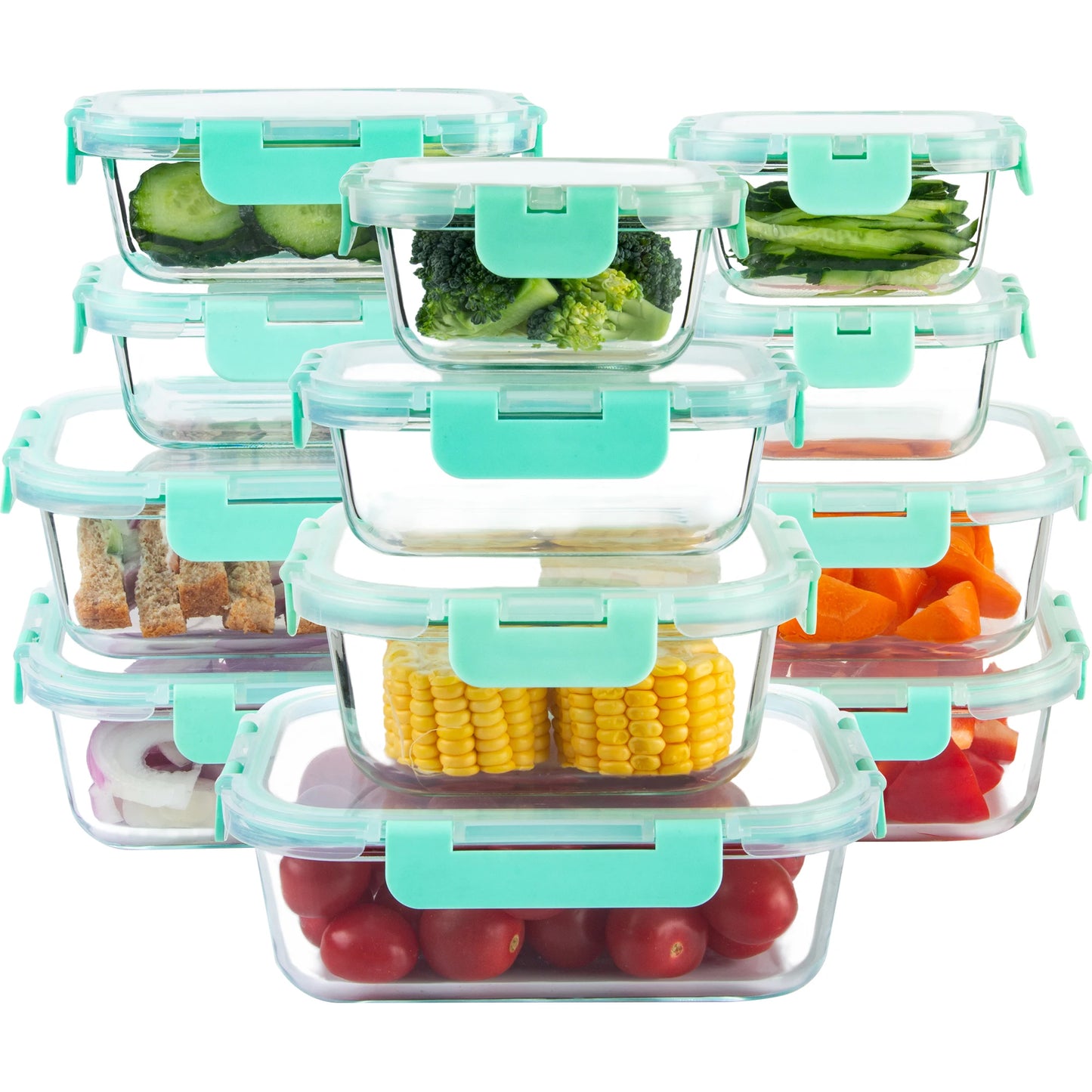 12 Pack Glass Food Storage Containers with Steam Vent, Microwave, Oven, Freezer and Dishwasher Safe