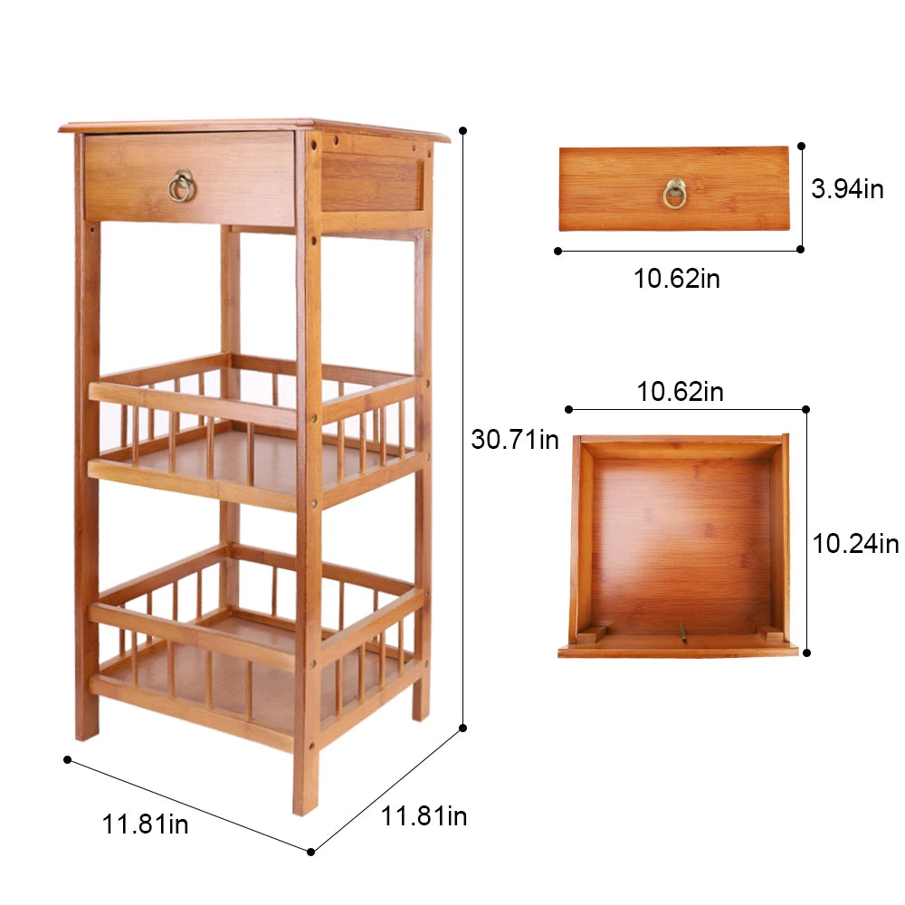 2 or 3 Tier Bamboo Night Stand With Drawer