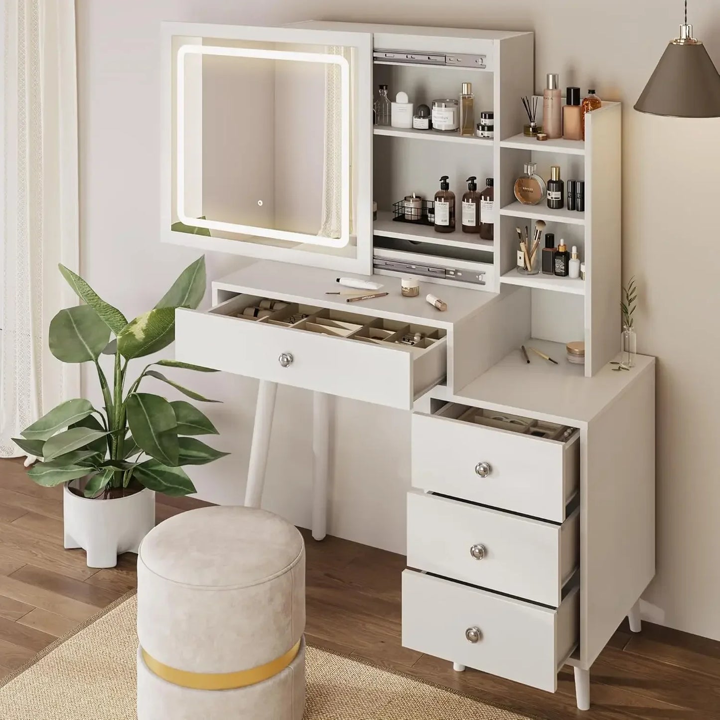 Vanity with Sliding Mirror and LED Lights
