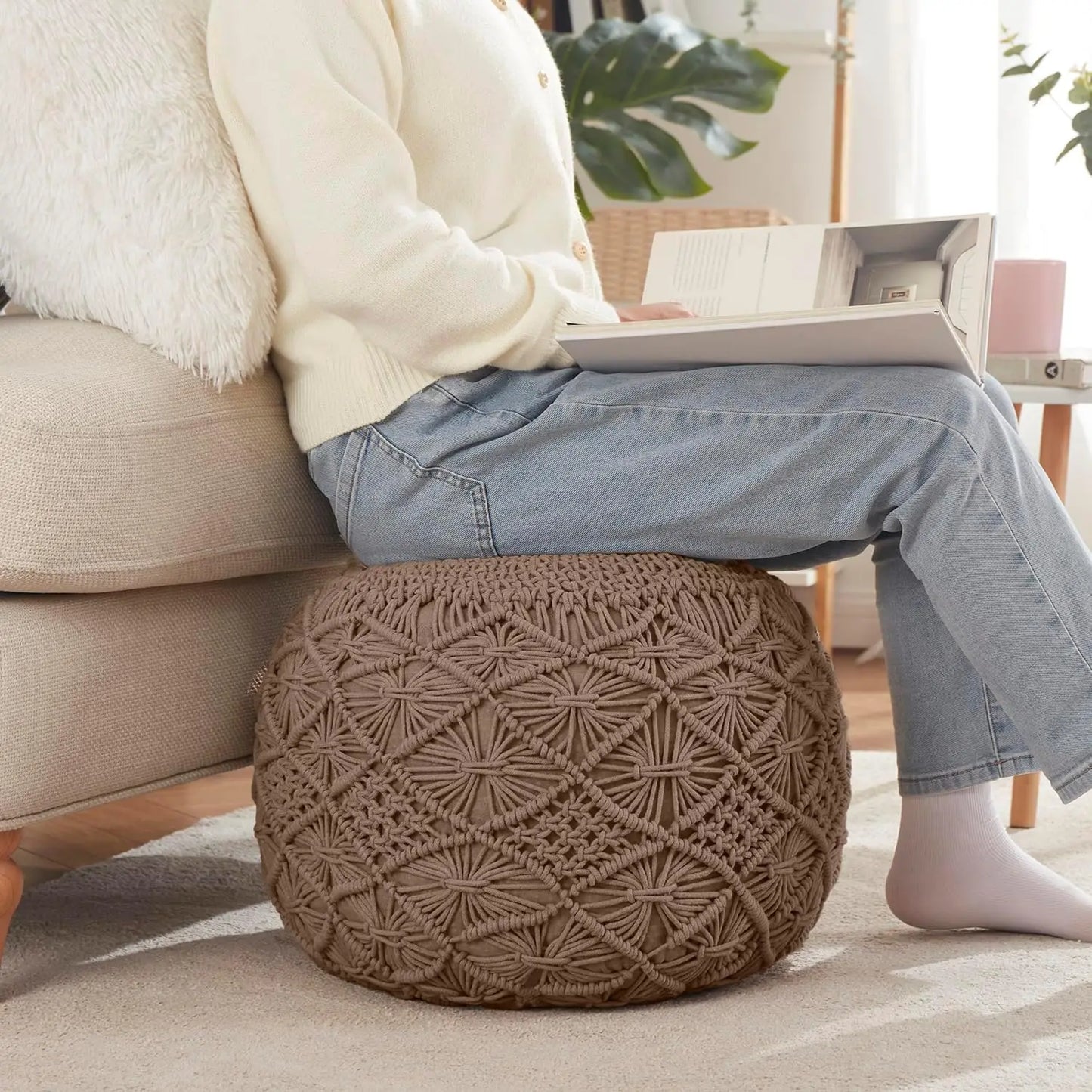 100% Cotton Hand Braided Macrame Pouffe