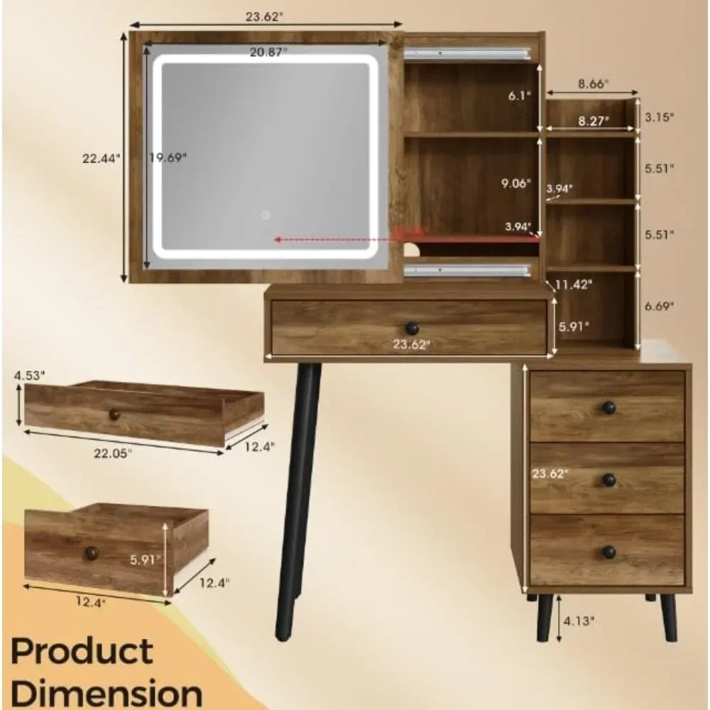 Vanity with Sliding Mirror and LED Lights