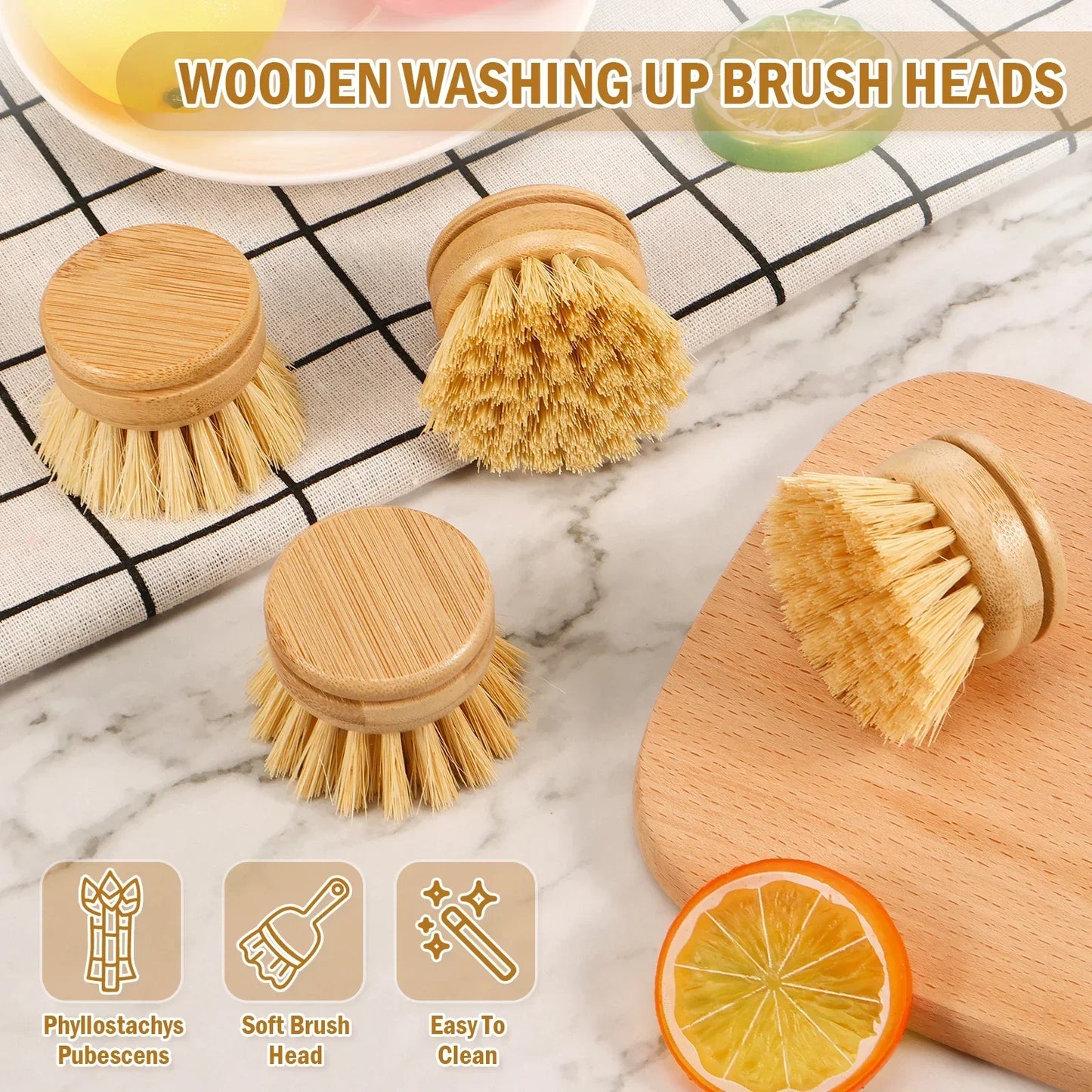 6 Bamboo Dish Scrub Brushes