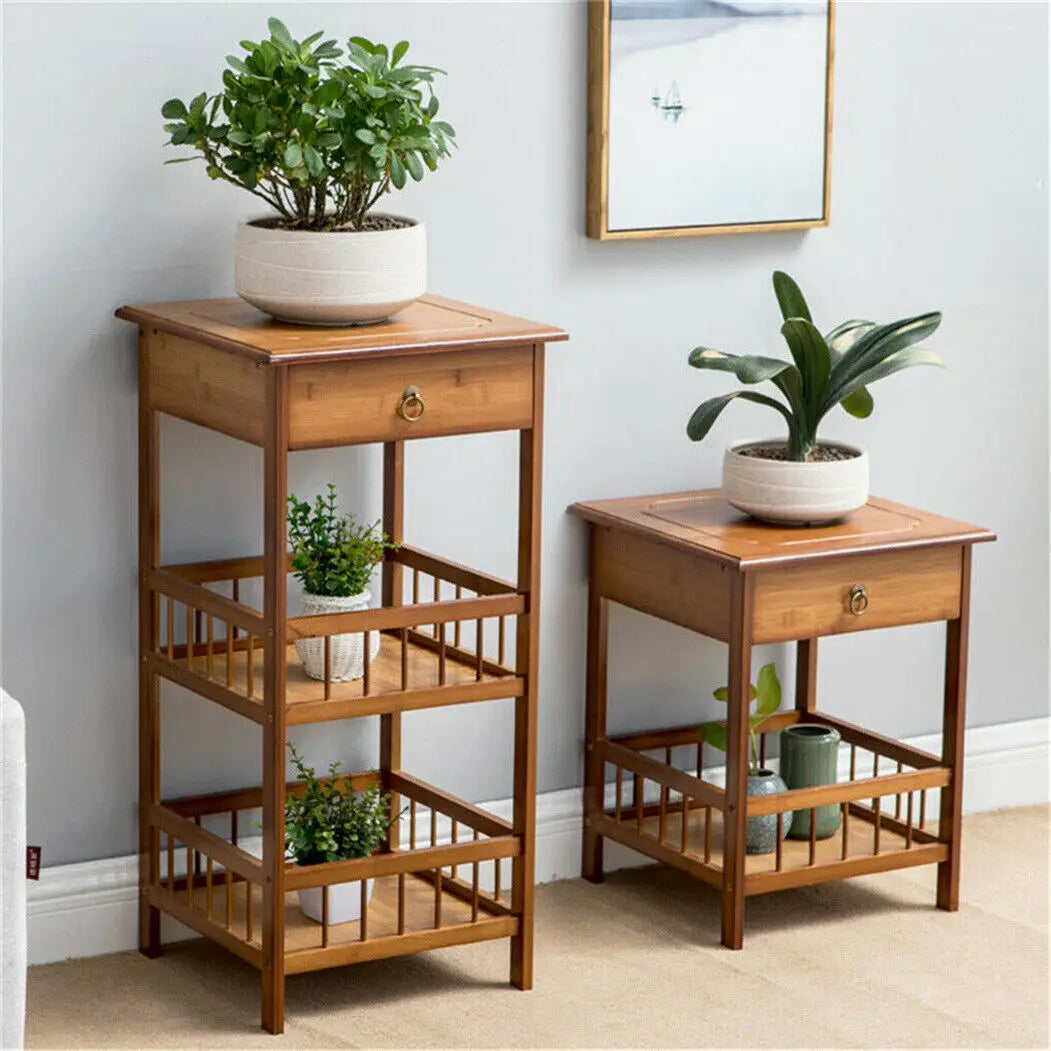 2 or 3 Tier Bamboo Night Stand With Drawer
