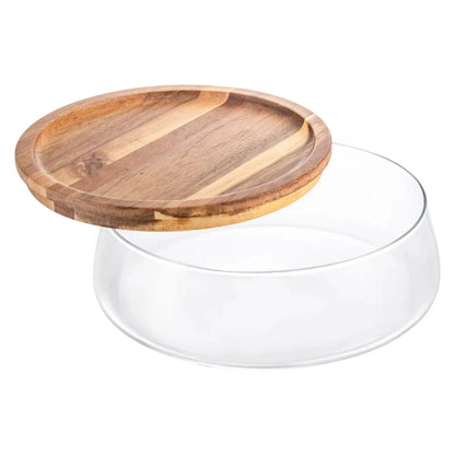Glass Bowl With Acacia Wood Lid