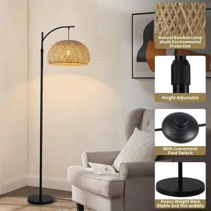 Floor Lamp With Big Size Bamboo Rattan Shade