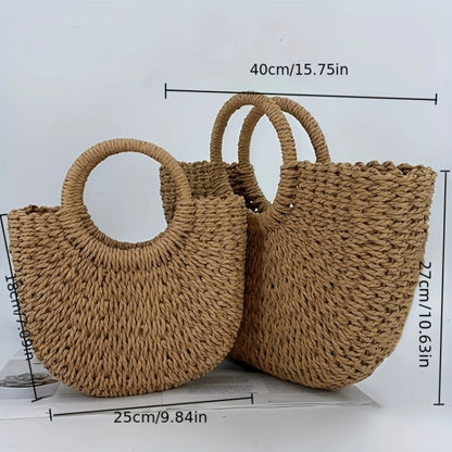 Woven Rattan Bag With Handles,