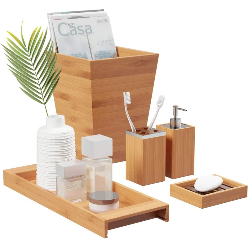 5-Piece Bamboo Bathroom Set